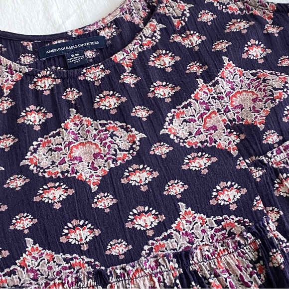 American Eagle Outfitters Boho Hippie Print Tiered Baby Doll Mini Dress Top - Picture 11 of 14